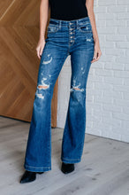 Load image into Gallery viewer, Gabriella Mid Rise Distressed Button Fly Flare