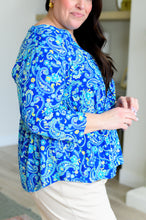 Load image into Gallery viewer, Lizzy Babydoll Top in Royal and Mint Paisley