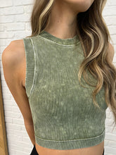 Load image into Gallery viewer, Over and Out Cropped Ribbed Tank in Ash Olive