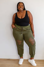 Load image into Gallery viewer, Kick Back Distressed Joggers in Olive