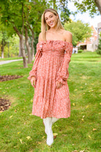 Load image into Gallery viewer, Now Is Your Chance Floral Midi Dress In Rust